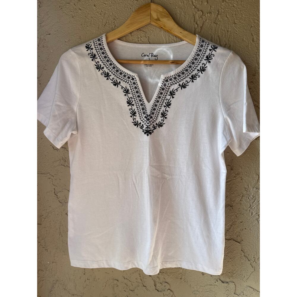 Coral Bay Split Neck Embroidered Top - Picture 1 of 8